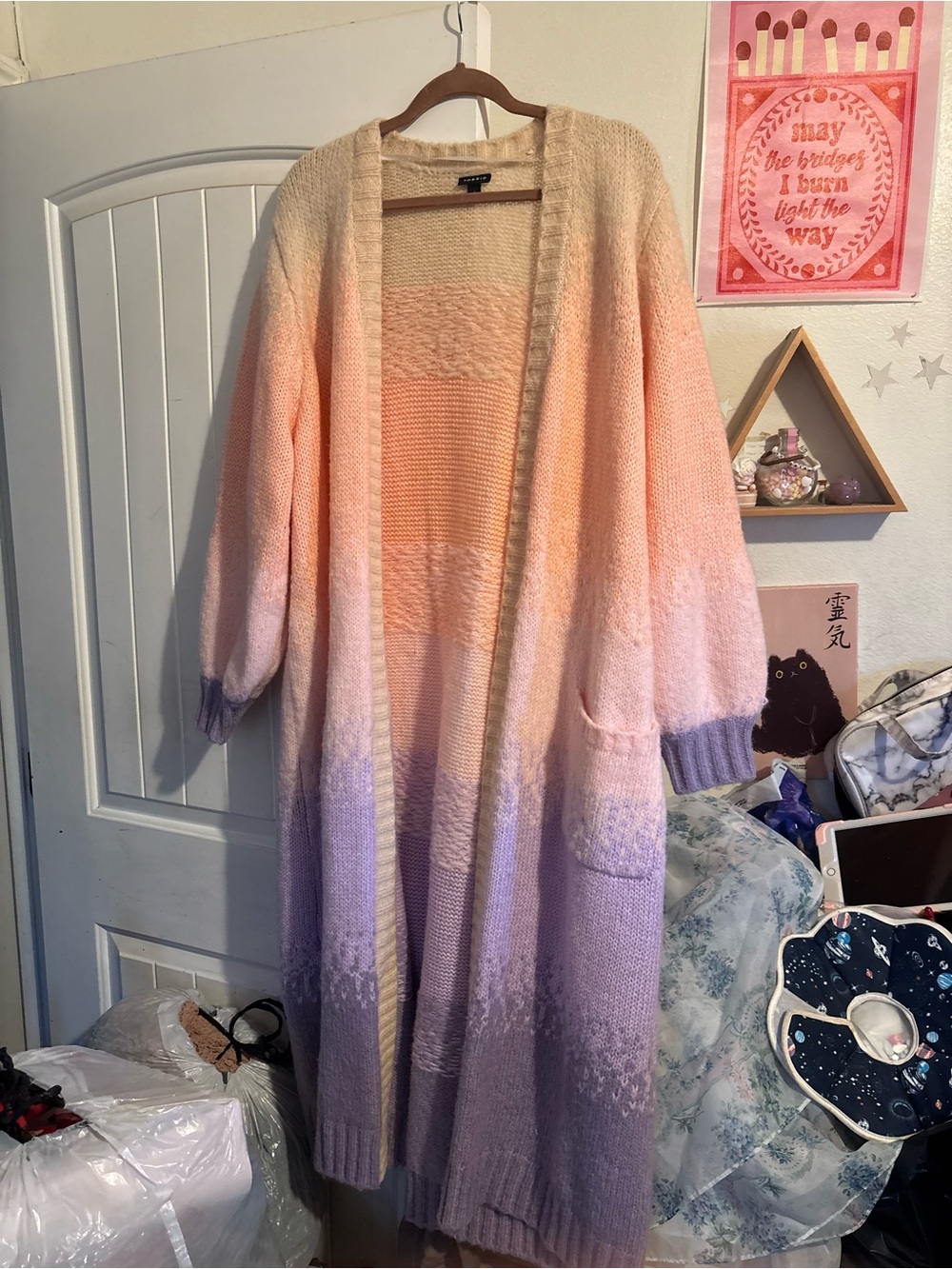 torrid Peach to Lavender Ombre Long Open-Front Cardigan